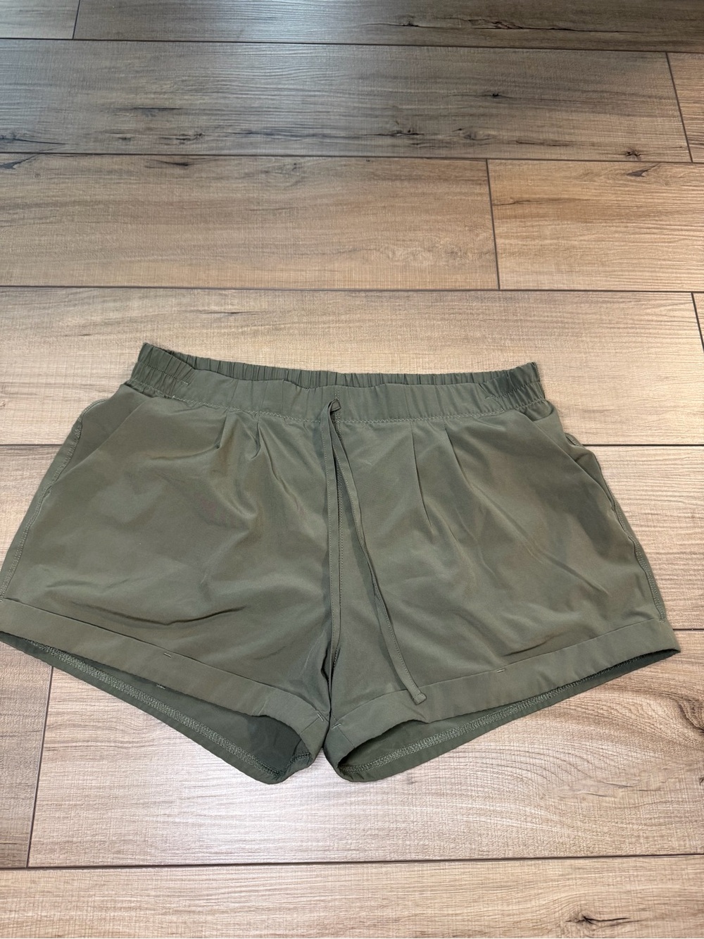Zyia Active Large Olive Green Running Shorts Lined Drawstrings
